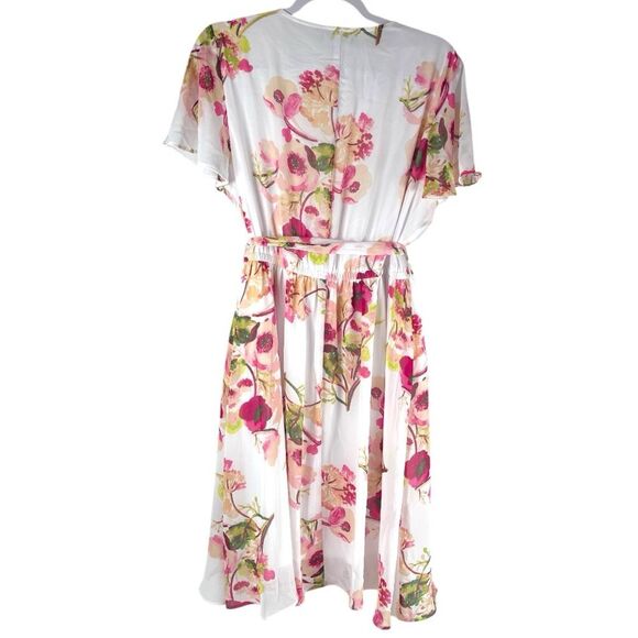 Lane Bryant White Chiffon Floral button up Flutter Sleeve Dress Women’s Size 14 - Picture 4 of 13